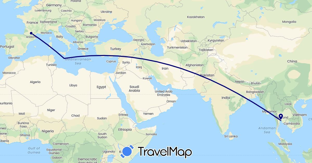 TravelMap itinerary: driving in France, Malta, Thailand (Asia, Europe)